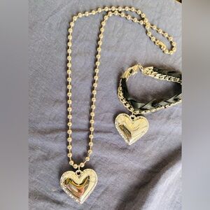 Sliver Heart Pendant Necklace and Bracelet Set
